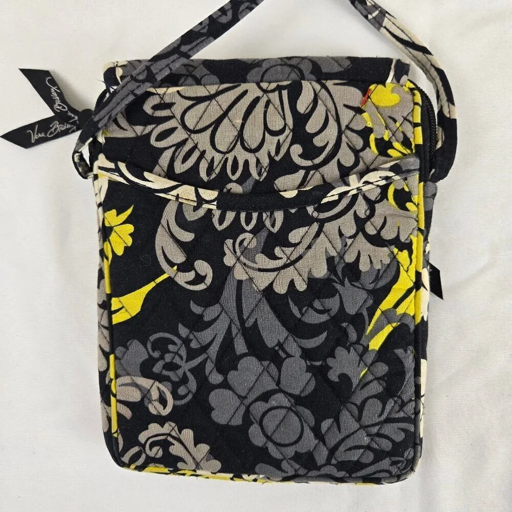 Vera Bradley Quilted Crossbody Bag w/Matching Coin Purse Black Gray Yellow White
